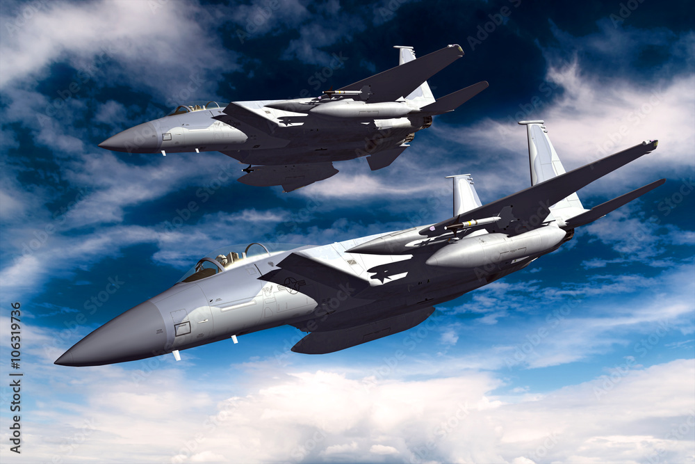 F-15C Eagle 3D illustration model in flight - obrazy, fototapety, plakaty 