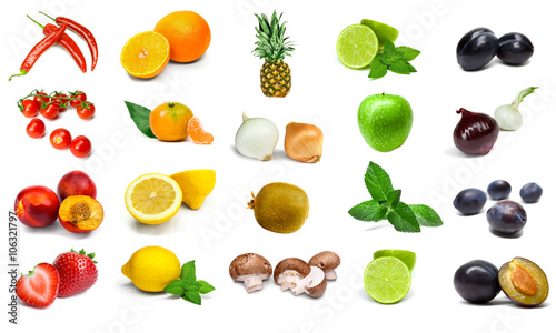 Naklejka - mata magnetyczna na lodówkę Rainbow vegetables and fruits isolated on a white background