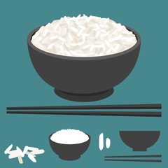 rice vector in bowl with chopsticks