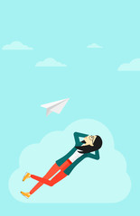 Poster - Business woman relaxing on cloud.