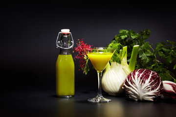 Wall Mural - Glasses with fresh organic vegetable and fruit juices. Detox die