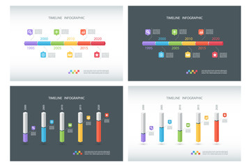 Aufkleber - Set of timeline infographic design templates. Isometric template. 3D column chart. Box design infographic. Vector illustration for workflow layout, diagram, number options, web design.