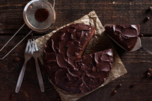 Chocolate Cake On A Wooden Background