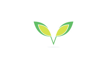 Poster - letter v abstract green leaf logo