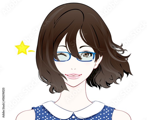 サングラスをかけた女性の表情 ウインク 夏服 なびく髪 Stock イラスト Adobe Stock