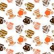 Seamless pattern with tea, coffee cups 