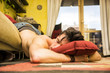 © theartofphoto - Drunk Man Resting on Couch with head on the Floor