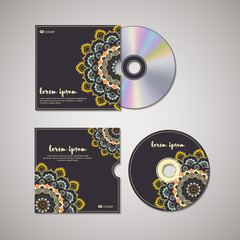 CD cover design template with floral mandala style. Arabic, indian, pakistan, asian motif. Vector illustration under clipping mask.