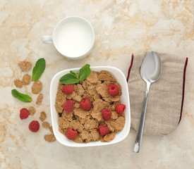 Wall Mural - cereal with raspberries and mint