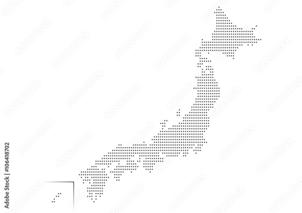 日本地図 ドット イラスト 黒 グラデーション Fototapety