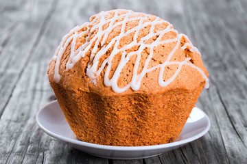 Wall Mural - Whole Wheat muffins with raisins, nuts and ginger, close-up