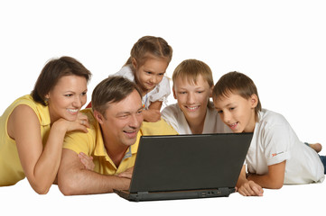 Poster - Happy family with laptop