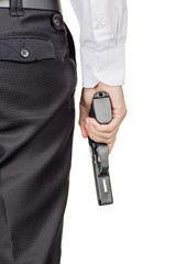 business man holding a gun.  isolated on whit background