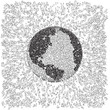 Black and white abstract vector illustration. Globe explosion. Earth day.  Big data concept.  Creation of the world. Pixel. blocks, bricks planet structure. apocalypse, end of the world idea.