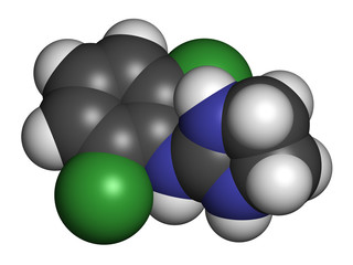 Canvas Print - Clonidine drug molecule. Used in treatment of ADHD, hypertension.