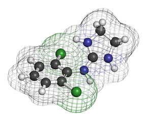 Wall Mural - Clonidine drug molecule. Used in treatment of ADHD, hypertension.