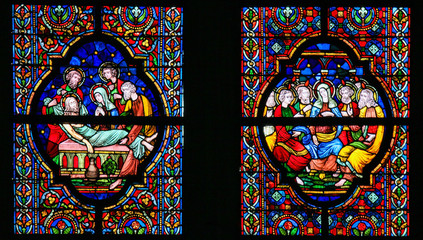 Fototapete - Stained Glass - Burial of Jesus and Pentecost