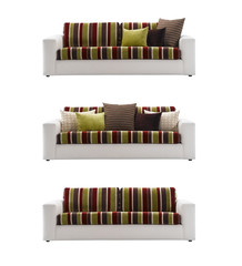 Wall Mural - Colorful striped sofa, with and without pillows, isolated on white background.
