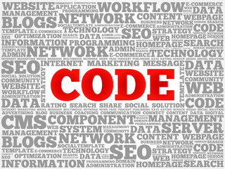 Poster - CODE word cloud, business concept
