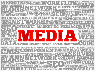 Aufkleber - Media word cloud, business concept