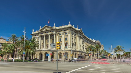 Wall Mural - A famous neo classical building timelapse hyperlapse: the headquarters of the third General Subinspectorate of the Army in Barcelona, Spain