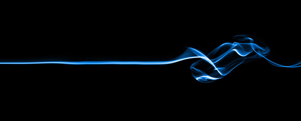 Wall Mural - Blue line smoke, isolated on black background.