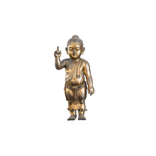 Closeup Old Brass Baby Buddha Statue Isolated On White Background