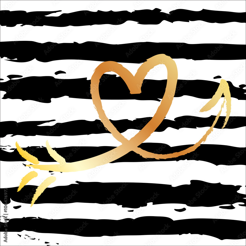 Vector illustration artistic hand drawn heart with golden texture ...