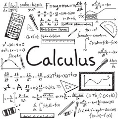 calculus law theory and mathematical formula equation doodle handwriting icon in white isolated pape