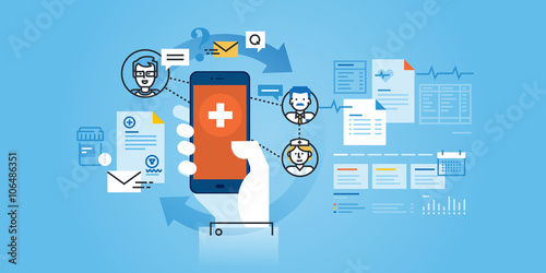 Fotografia Flat line design website banner of healthcare mobile app
