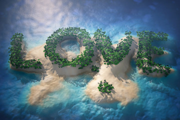 Poster - Tropical Island in Ocean with Trees as Love sign