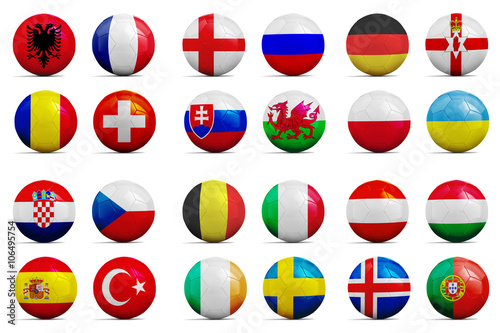 Fotografía Soccer balls with groups team flags, Football Euro 2016.