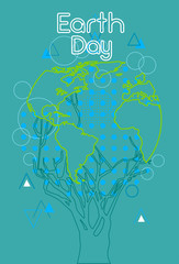 Poster - Earth Day Green Tree With Globe World Sketch