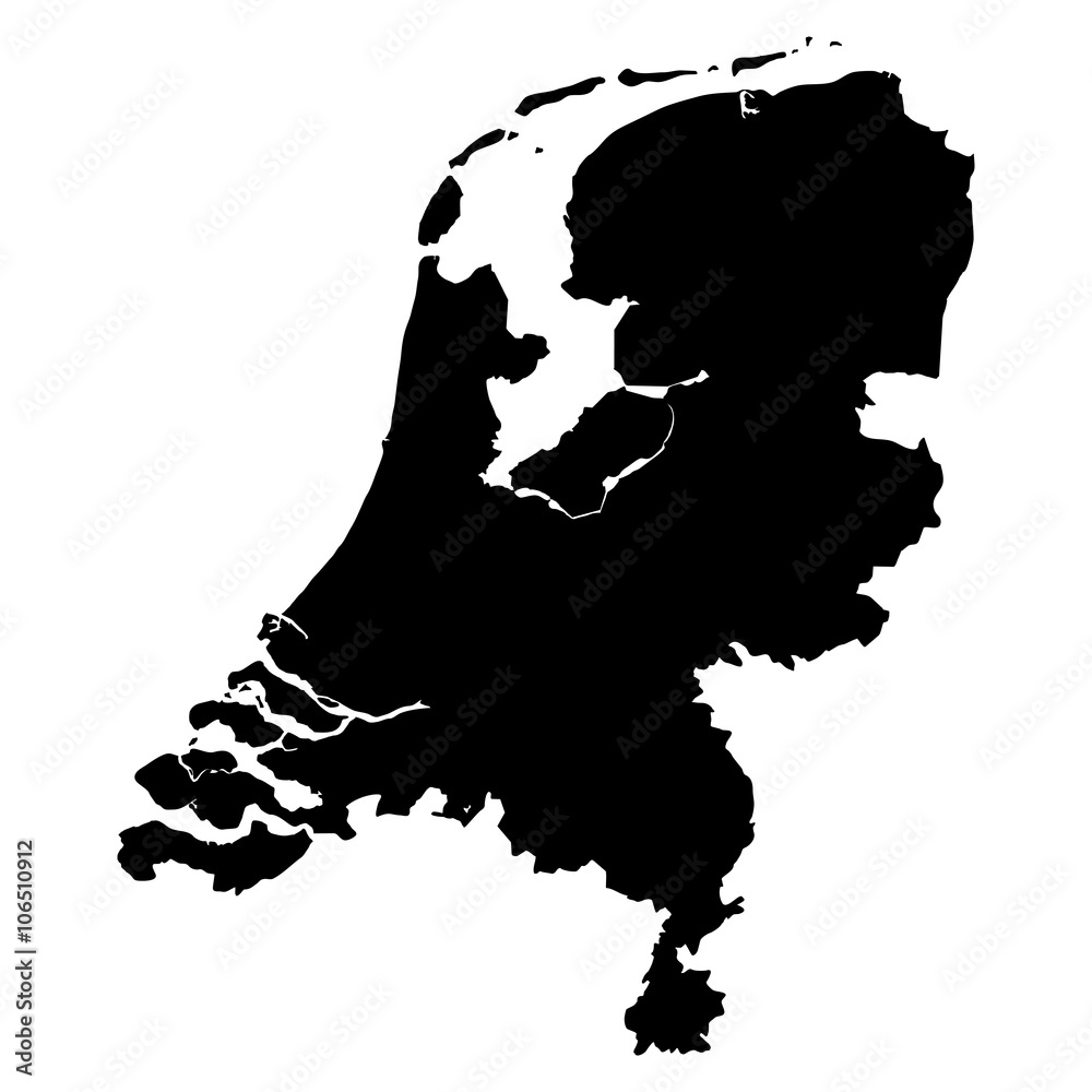 Netherlands black map on white background vector - obrazy, fototapety, plakaty 