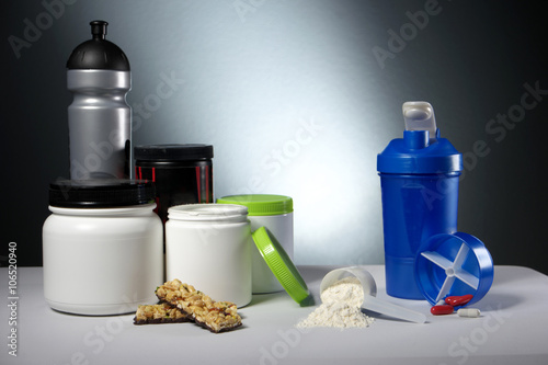 Fotografie, Obraz Sport Nutrition Supplement containers with shaker