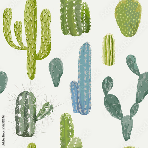 Vector Cactus Background. Seamless Pattern. Exotic Plant. Tropic