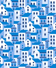 Vector Seamless Pattern With Flat Style Houses