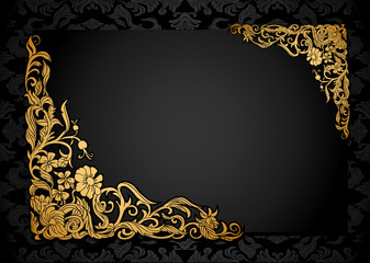 Floral background with luxury black and gold vintage frame