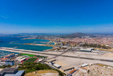 Fototapeta Przestrzenne - Gibraltar city and airport runway and La Linea de la Concepcion