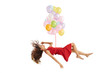 © DragonImages - Sleeping Vietnamese woman lifted up by bunch of balloons, isolated on white