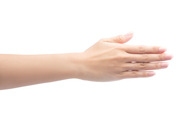 Female hand showing gesture on an isolated white with clipping path