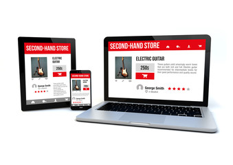 Poster - Devices mockup with second-hand store responsive web