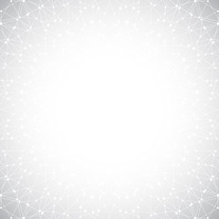 Poster - Geometric abstract grey background with connected lines and dots. Medicine, science, technology backdrop for your design. Vector illustration
