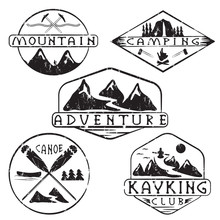 Kayaking, Camping,climbing And Adventure Vintage Grunge Labels S