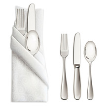 Silver Ware Or Flatware Set Of Fork, Spoon And Knife On Napkin. Vector Illustration