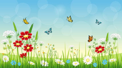 Flower background with butterflies