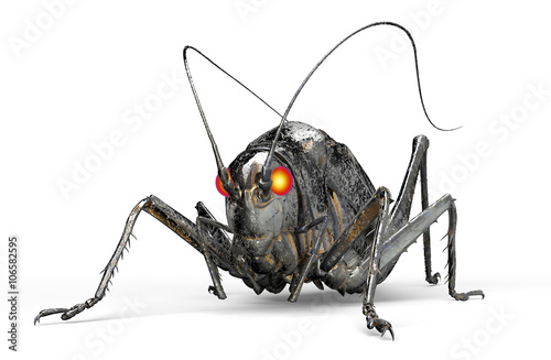 Fotografía metal robot insect isolated on white with clipping path, 3D illu