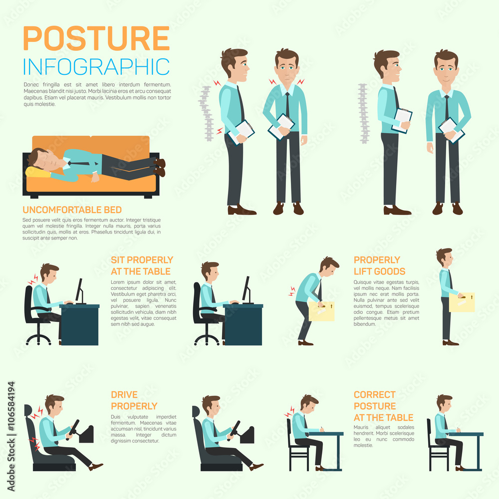 Vector elements of improving your posture. Infographic Stock Vector ...
