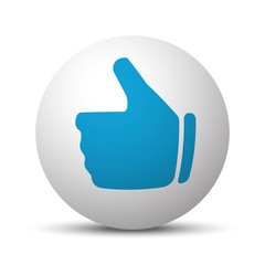 Blue Thumb Up icon on sphere on white background