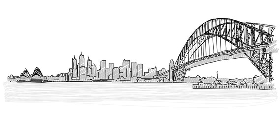 Wall Mural - On the roofs of Sydney handdrawn sketch. Vector drawing